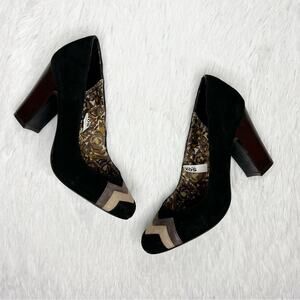MISSONI FOR TARGET / black tan suede leather chevron stripe heels / 8